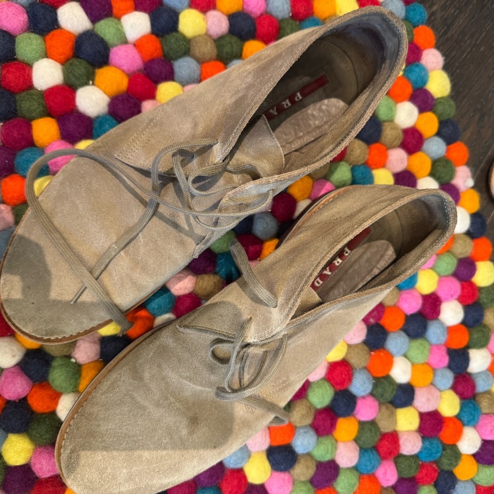 Prada Gray Suede Boots with Lace-Up Design.. good condition
